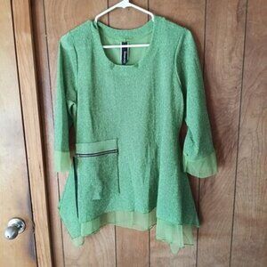 Curvesque Green Sheer Layered Tunic Top Size M Poly Spandex 3/4 Sleeve Flowy